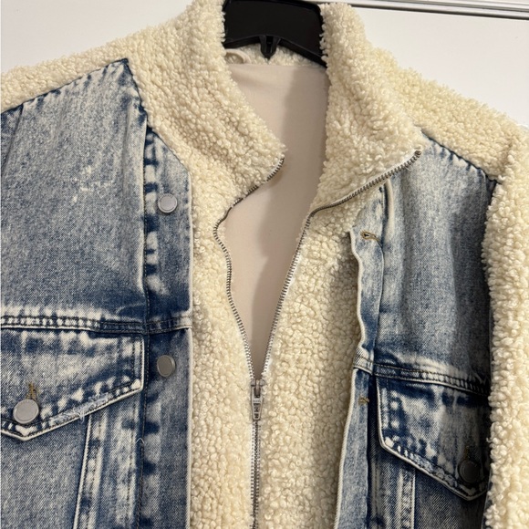 3/4 length denim jacket with shearling fabric - Picture 2 of 8